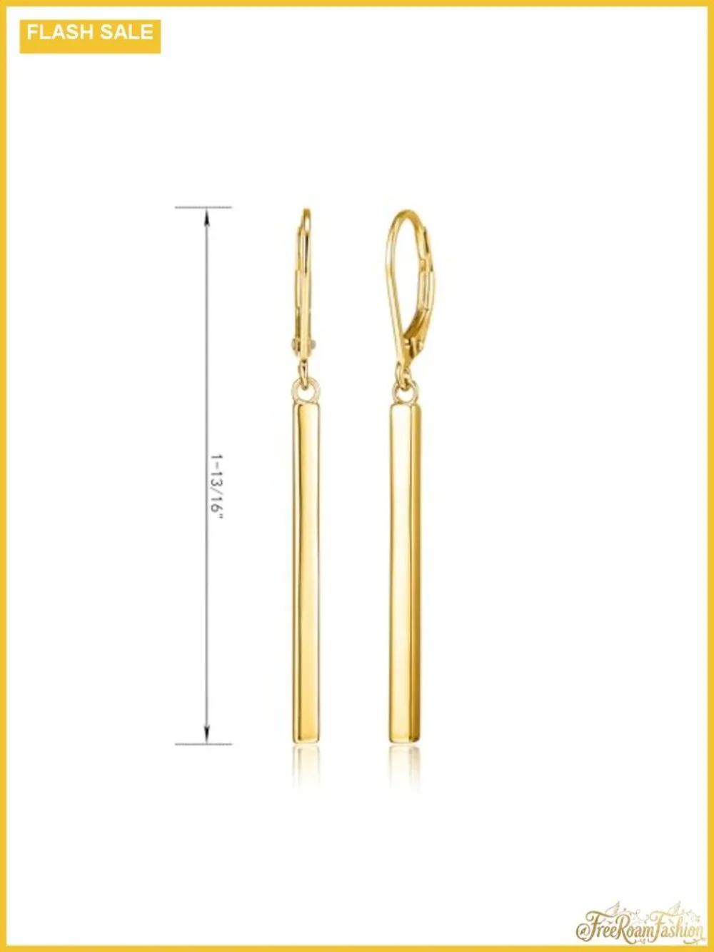 18K Yellow Gold Over Sterling Silver Bar Drop Dangle Earrings Lever Back